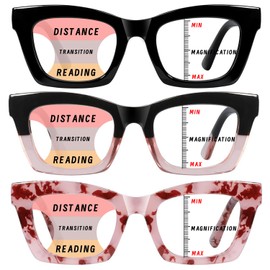 Hubeye 3 Pack Progressive Multifocus Reading Glasses for Women Blue Light Blocking Oprah Style Square Reader Spring Hinge +2.75
