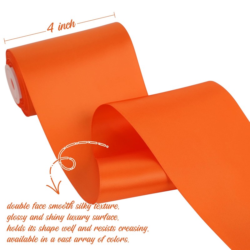 HUIHUANG Orange Satin Ribbon 4 inch Wide Double-Faced Satin Ribbon