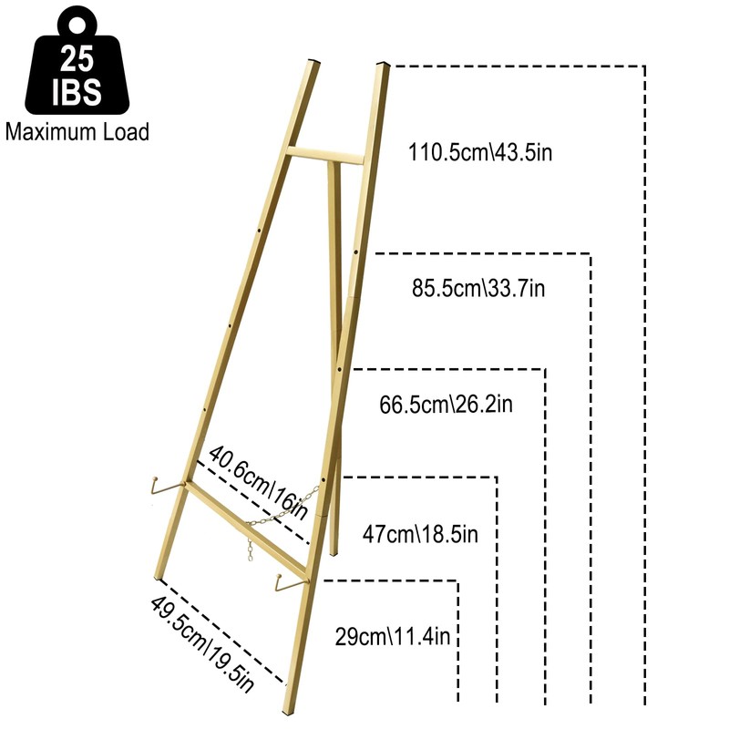 43.5" Gold Easel Stand for Sign,4-Level Height Display Easel with