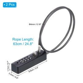 PATIKIL Cable Lock with Combination, 2 Pack 4 Digit Combination Lock 63 cm Steel Cable for Bicycles Cabinets Wardrobes Small Fences Black