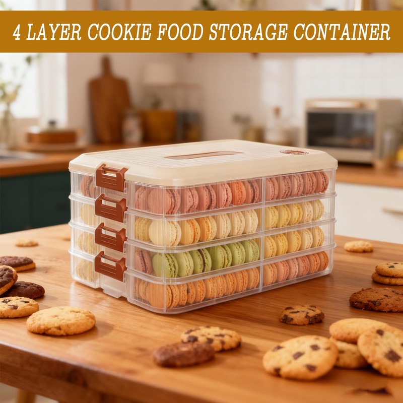 BOUTICOL 4-Layer Stackable Cookie Container with Lids, Portable Plastic Airtight