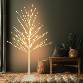 GLOWNOVA 4FT 160LED Warm White Lighted Birch Tree for Home Wedding Festival Party Christmas Decoration