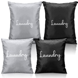 4 Pack Travel Laundry Bag Waterproof Wet Dirty Bag Machine Washable Clothes Organizer Bag Washing Travel Accessories for Packing Storage Hamper Basket, 12 x 14 Inch, 17 x 22 Inch, Gray, Black