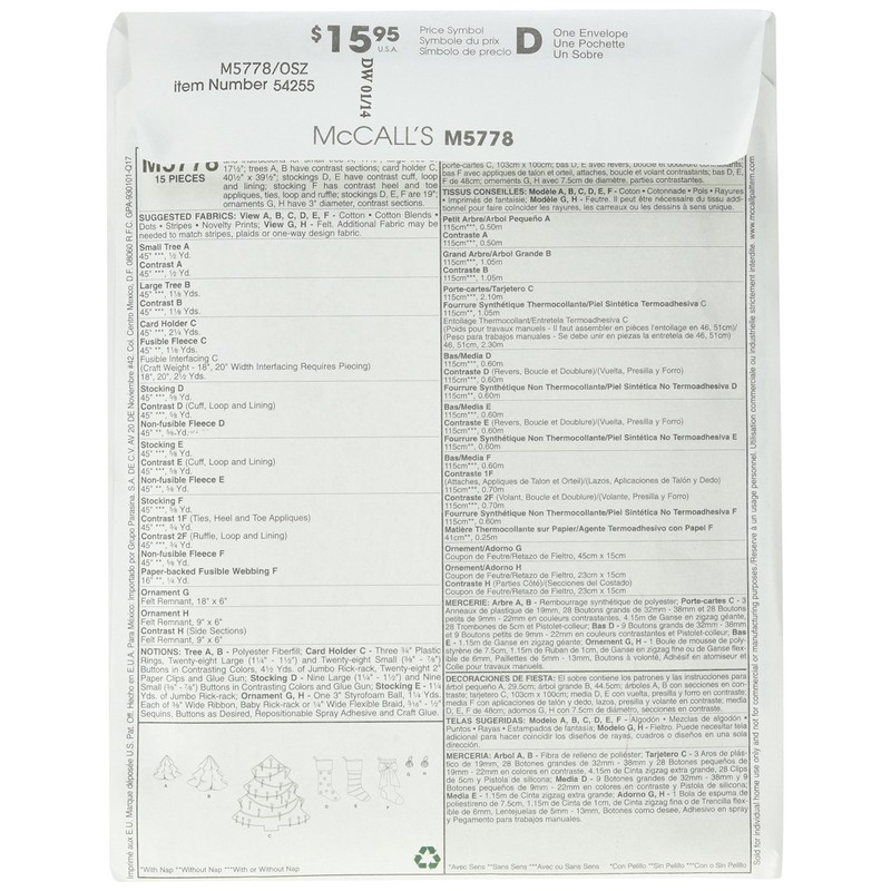 McCall's Patterns M5778 Holiday Decorations, One Size Only