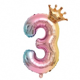 FUKKER Birthday Number Balloons 32 Inch Graduated Color Crown Digital Balloons 0-9 Set Aluminum Foil Lasting Gloss Birthday Decoration Glitter Balloons for Kids Adults Party Celebration Wedding