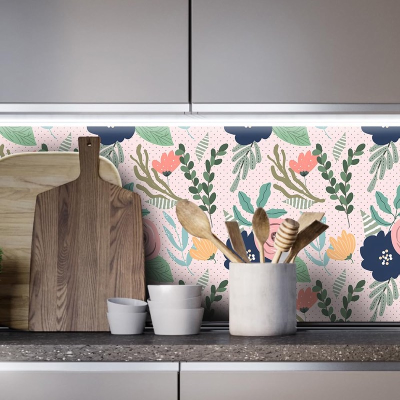 COKCOKR Peel and Stick Floral Wallpaper,17.71"*118.1" Pink Floral Decorative Contact