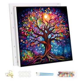 MEIYUDA Paint by Numbers Adults with Frame, Colourful Tree of Life, Paint by Numbers, DIY Set with Brushes and Acrylic Paints, Hand Painted Oil Painting Canvas for Home Décor, 30 x 30 cm