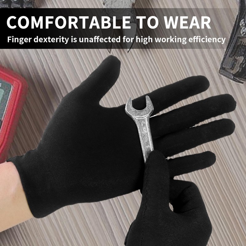Jesiah Black Cotton Gloves, Soft Thermal Cotton Gloves for Dry