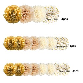 Champagne Tissue Paper Pom Poms, 20 Pcs Neutral Party Decorations, Gold Whitetissue Paper Pompoms, Hanging Gold Cream Paper Pom Poms for Baby Shower Boho Bridal Wedding Theme Decor