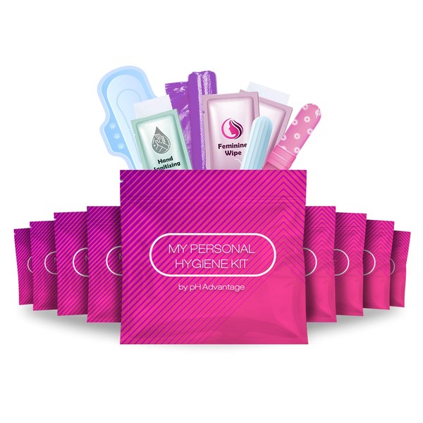 Menstrual Kit All-in-One 10 Pack | Convenience on The Go | Period Kit Pack for Travelling, Tweens & Teenagers or just When You’re Out | Individually Wrapped Feminine Hygiene Product (Pink)