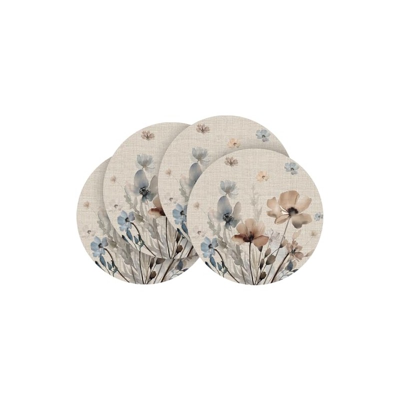Artoid Mode Brown Poppy Floral Round Spring Placemats Set of