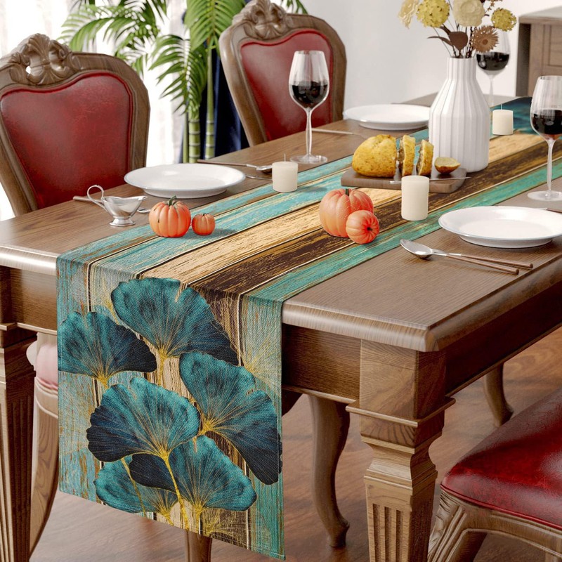 LRartdeco Table Runner Green Table Runner Washable Antique Rustic Wood