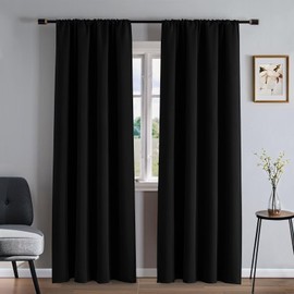 FancyRoof Blackout Curtains 96 Inches Long 2 Panels Set, Black Curtains Thermal Insulated Room Darkening Drapes for Bedroom, Rod Pocket Light Blocking Drapes Living Room Windows(52W × 96L, Black)