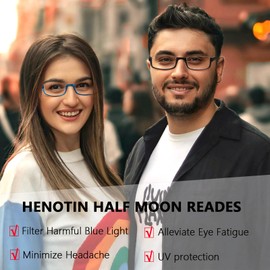 Henotin 4 Pair Reading Glasses for Women Men Readers Half Moon Frame Blue Light Blocking Spring Hinge Eyeglasses(C-mix, 1.50, diopters)