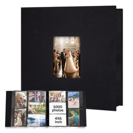 Extra Large Capacity Photo Album 4x6 1000 Pockets, Linen Cover and Front Window, Holds 1000 4x6 Horizontal and Vertical Photos, 4 x 6 Picture Book for Family Wedding Anniversary Vacation, Black