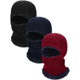 3 Pieces Winter Warm Knitted Balaclava Neck Warmer Hat Fleece Ski Face Covering Windproof Face Scarf for Outdoor Sport (Black, Wine Red, Pink,M)