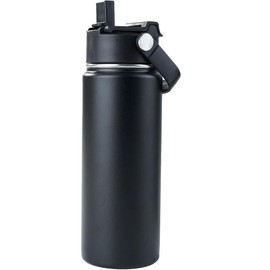 Stainless Steel Insulated Water Bottle, 18oz Double Wall Vacuum Insulated Water Bottle Leak Proof with Silicone Straw, Wide Mouth Lid, Keep Cold and Hot, 18oz, Black - Color: black, Size: 18oz