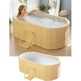 Portable Bathtub Ice Bath Tub - Foldable Collapsible Bathtub for Adult Shower Bathroom Hot SPA Soaking Cold Plunge Tub Freestanding Bathtub 47"Lx22"Wx20"H White
