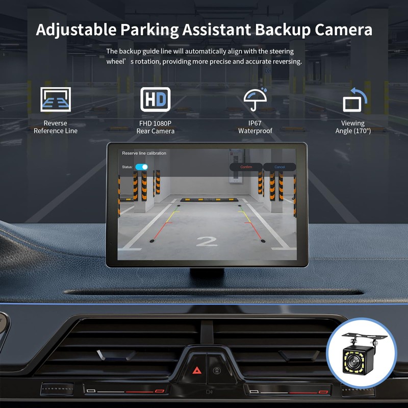 Madoec Portable Apple Carplay Screen for Car, 9" Wireless Apple