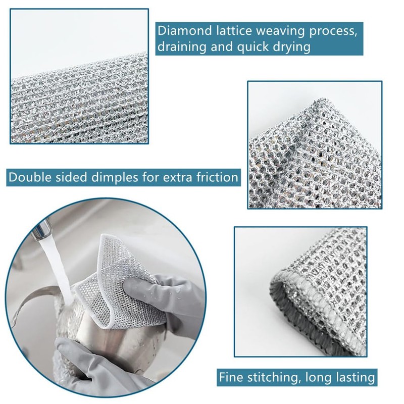 BoAn Multipurpose Wire Dishwashing Rags,Double Layer Metal Wire Dishcloth,Reusable Dish