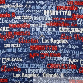 RJR Fabrics Kanvas Studio On the Road Again 05343 BonEful Fabric FQ Cotton Quilt Blue White Red American USA City State VTG Stripe