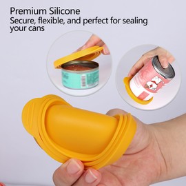 Shinemade Pet Food Lids,Dog Food Lid,Cat Food Lid,Bone Appetit Silicone Wet Food Can Covers (Yellow Mango 2 Pack)