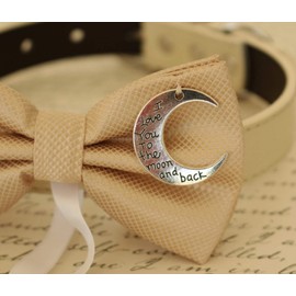 Champagne Dog Bow Tie ring bearer, Pet Wedding, Proposal, Dog collar, Charm, I love you to the moon and back