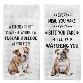 Tzhim English Bulldog Gifts Kitchen Towels Set of 2, English Bulldog Gifts for Women, English Bulldog Hand Towels, English Bulldog Dish Towels Tea Towels, Dog Kitchen Bathroom Decor, 16x24inch