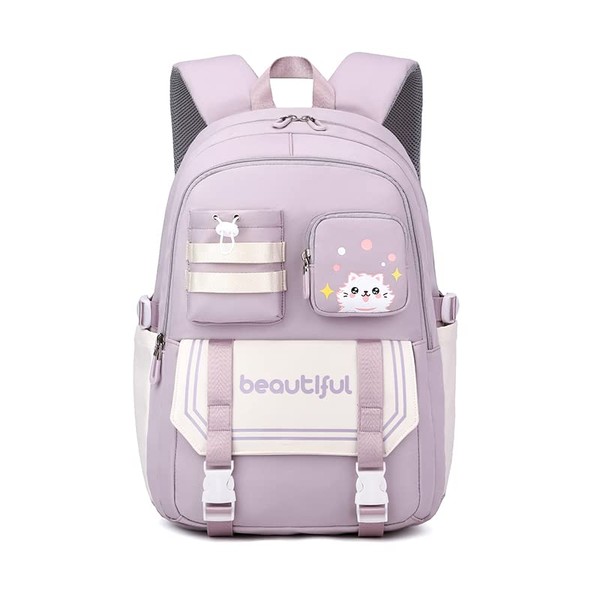 Cat Print Kids Backpack for Girls Bookbag for Elementary School