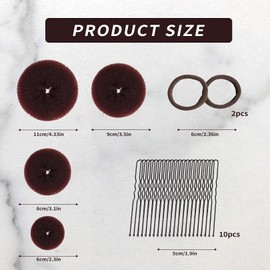 Set of 4 Hair Bun Makers, Hair Bun Maker Set, Hair Bun Maker, Hairstyle Aid Small and Large, Hair Cushion, Hair Donut, Bun Cushion with 2 Hair Bands, 10 U-Shaped Hair Clips, Hair Pin for Children and