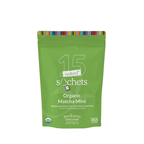 Two Leaves and a Bud Organic Matcha Mint, Unwrapped Sachets,