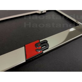 BLVD 1x "S SPORT LOGO" 3D Emblem Stainless Steel Chrome License Plate Frame +SCap (B)