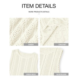 KIRUNDO Beach Cover Ups for Women 2025 Summer Crochet Knit Sweater Vest Mesh Hollow Out Crop Sleeveless Shirts Swimsuit(Beige White, Medium)