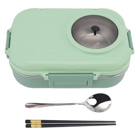 Lunch Containers, Thermal 4 Compartments Insulated Reusable Portable Lunch Box with Spoon Chopsticks and Sauce Bowl for Kids Adult(Green)