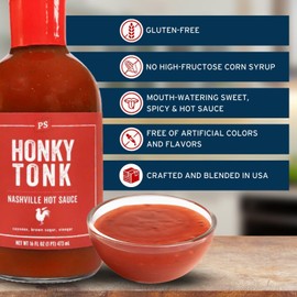 PS Seasoning Honky Tonk Nashville Hot Sauce - Spicy All-Purpose Sauce for Dipping, Basting, and Glazing - Sweet and Smoky Flavor, Great on Wings, Fried Chicken, Shrimp, Pizza and more