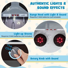 Costzon Corner Kids Kitchen Playset, Wooden Toy Kitchen Set with Range Hood, Ice Maker, Pretend Telephone, Sink, Faucet, Microwave, Oven, Play Kitchen with Lights and Sounds for Toddlers (Brown)