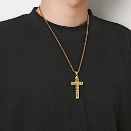 HZMAN Catholic Jesus Christ on INRI Cross Crucifix Gold Silver Tone stainless steel Pendant Necklace 22+2 Chain, Acero inoxidable