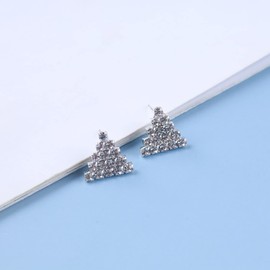 Inateannal Boho Crystal Triangle Earrings Rhinestone Triangle Stud Earrings Silver CZ Triangle Geometric Earrings Vintage Tiny CZ Triangle Earrings Jewellery for Women and Girls