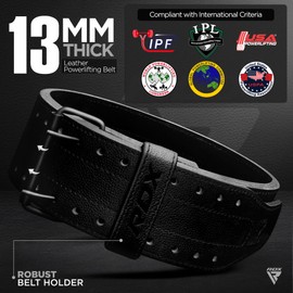 RDX IPF Compliant Powerlifting Belt 13mm and 10mm, USAPL USPA and IPL Competition Level Genuine Leather 4” Gym Belt for Heavy Weight Lifting Deadlift Squats and Strongman Strength Training, Men Women