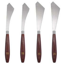 MBAIYO 4 Pcs Painting Knife Set,Palette Knife No.19 + Pallet Knives No.20 Stainless Steel Art Spatula with Wood Handle Scraper for Oil Canvas Acrylic Sculpting Mixing Texturing