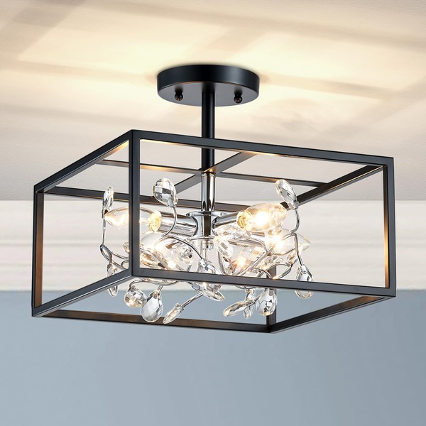 AGV LIGHTING CL043C Crystal Ceiling Light Fixture, Modern Semi Flush