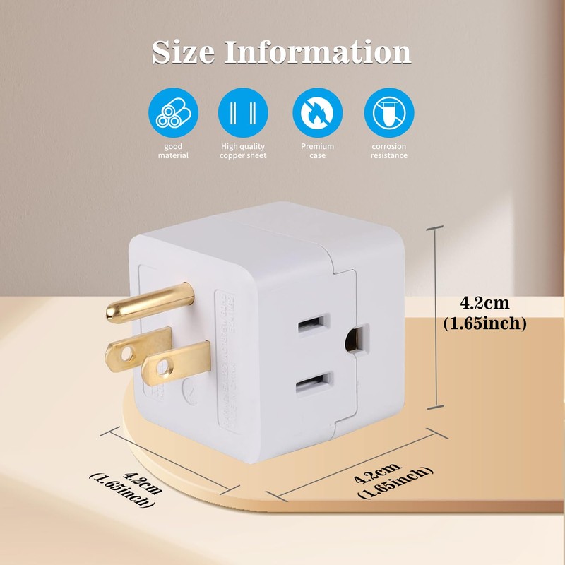 3 Outlet Wall Adapter,Multi Plug Wall Outlet Extender,3 Prong Plug