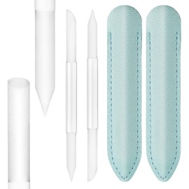 2Pcs Glass Cuticle Pusher with Leather Case, Dual Ended Cuticle Remover Tool Professional Manicure Stick Fingertip Precision Filing Cuticle Remover Tools for Nail Salons Home