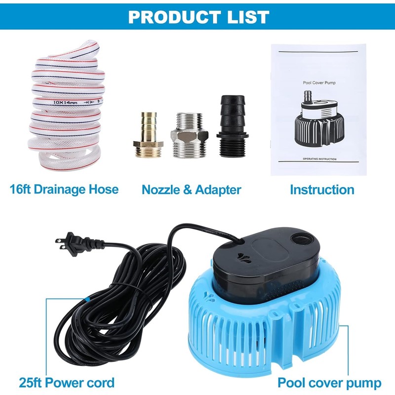 Yaegoo Swimming Pool Cover Pump, AC 110V 850 GPH Above