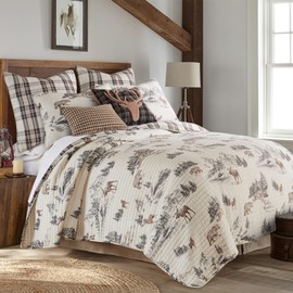 Levtex Home - Lodge Toile Quilt Set - King Quilt and Two King Shams - Mountain Lodge - Brown Cream Charcoal - Quilt (106x92in.) and Shams (20x36in.) - Reversible - Cotton