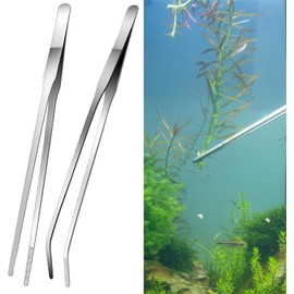 Pack of 2 Reptile Feeding Pliers, Stainless Steel Feeding Pliers, Long Tweezers, Aquarium Tweezers, Rubber Tip Tweezers, Straight and Curved Long Tweezers, Terrarium Feeding Tool for Aquarium, Plant A