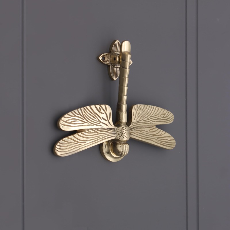 Infinity Decor Polished Brass Dragonfly Shaped Door Knocker – Solid