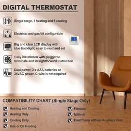 ELECTECK 2 Pack Non-Programmable Digital Thermostat for Home, up to 1 Heat/1 Cool with 4.5 sq. inch Display, Compatible with Single Stage Electrical and Gas/Oil System, White