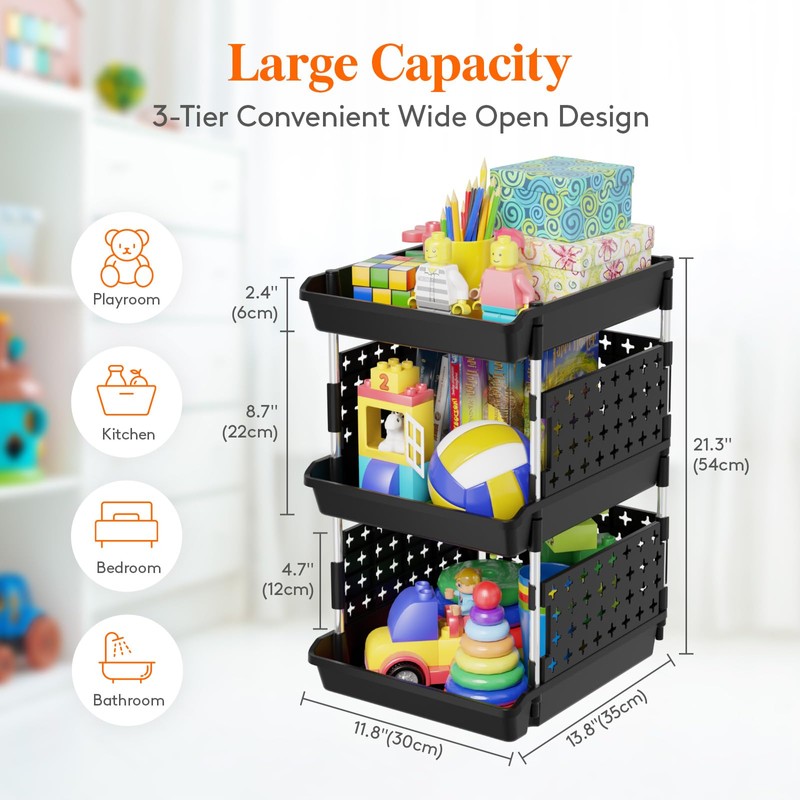 Lifewit Plastic Stackable Storage Baskets, 3 Tier Stacking Bins for