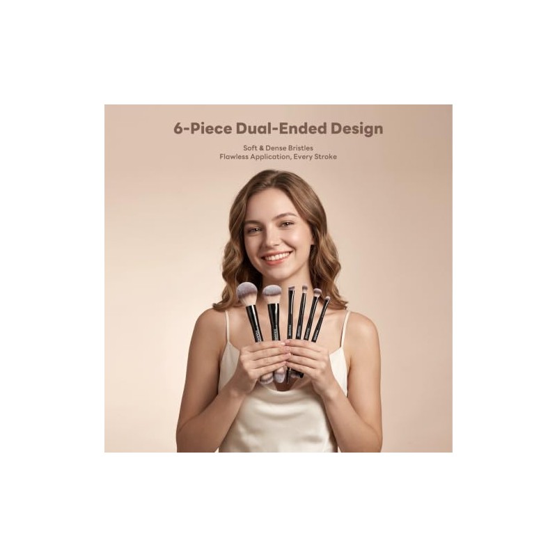 MAANGE Brochas para Maquillaje Profesional, 6 Piezas de Doble Punta